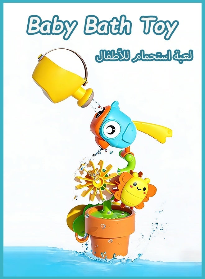 Baby Bath Toy, Toddler Bathtub Toys with Suction Cup, Cartoon Bird Turn Fun Water Shower Sprinkler Toy,  Kids Water Spinner for Tub Pool, Bathtime Bathroom Toys Birthday Gifts for Girls Boys, Bath Toys for Toddler - Image 1